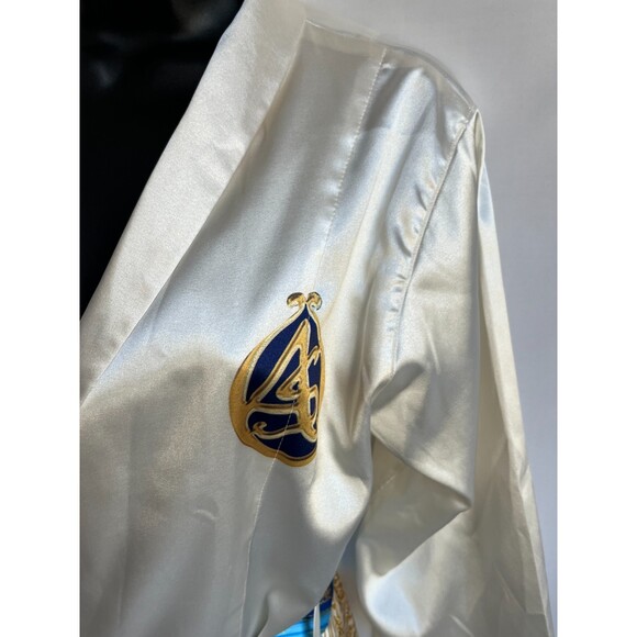 Antonio Stefano Cream White Satin Robe Size M Gold Blue Novelty Leopard Print - Picture 5 of 12